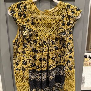 Sea New York Yellow and Black Floral Sleeveless Blouse